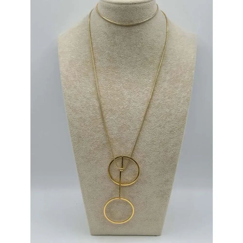 J Crew Gold Tone Double Circle Long Pendant
